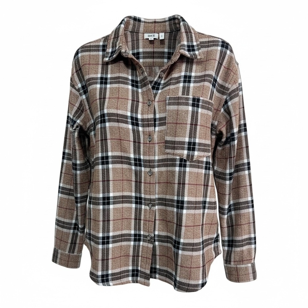 BKE Womens‎ Plaid Long Sleeve Button Up Shirt Brown Black White Red Size S